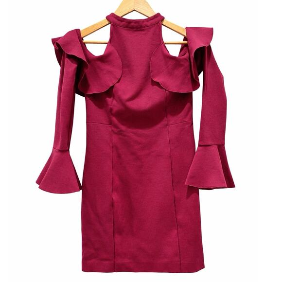 Free People Raspberry Pink Ruffle Cold Shoulder Halter Festival Mini Dress - Picture 4 of 8